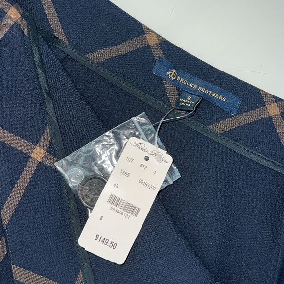 NWT Brooks Brothers Women's Navy Windowpane Pencil Skirt W/ Angled Side Pockets - Picture 7 of 8